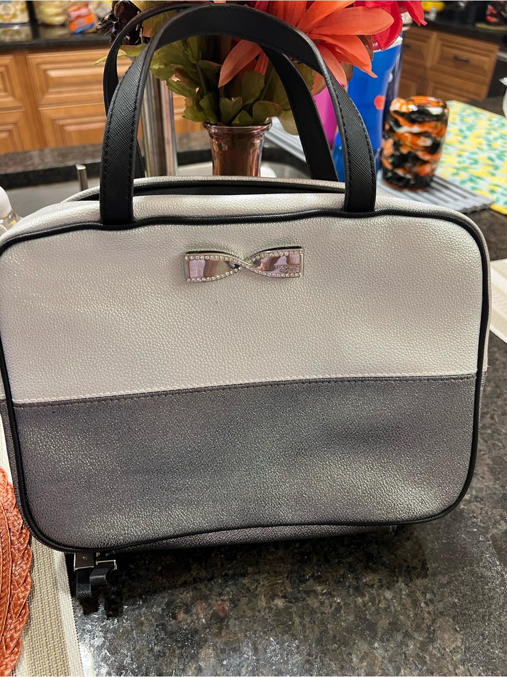 Silver Two-Tone Metallic Tote with Bow Accent victoria’s Secret